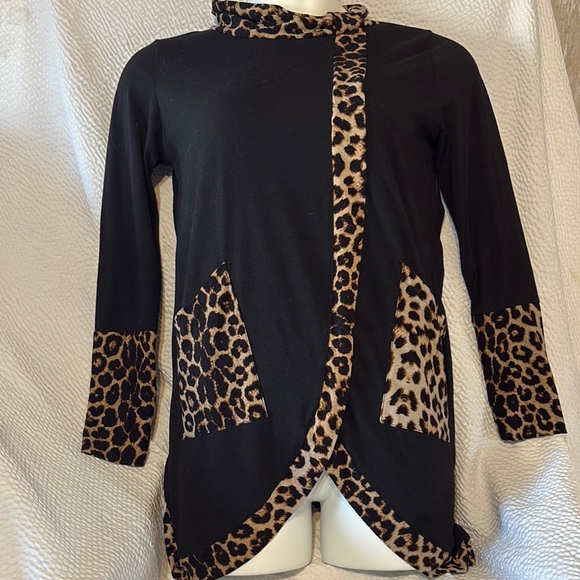 Lucky Tops - Lucky Brand Black and Leopard Print Tunic